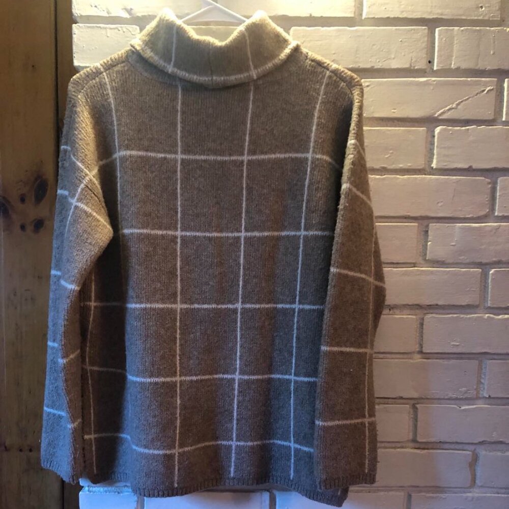 Madewell Funnel Neck Wool Blend Windowpane Tan Sweater XS